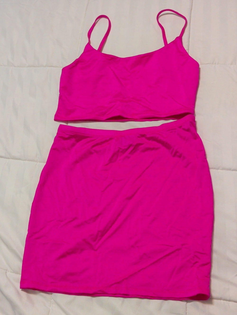 SHEIN Bright Hot Pink Two-Piece Crop Top & Pencil Skirt Set